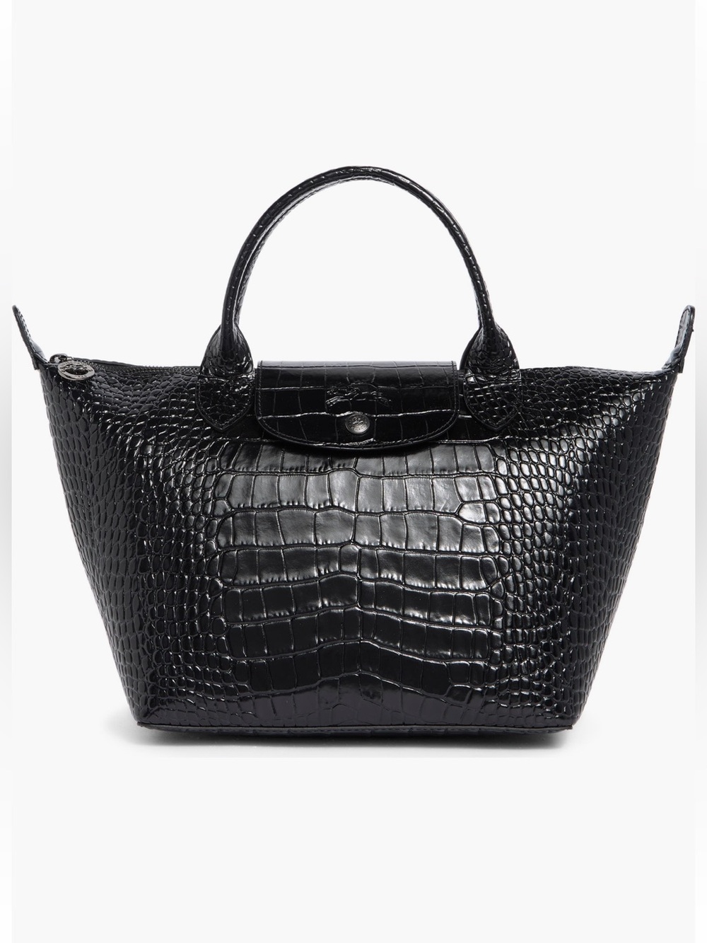 Longchamp Le Pliage Black Croc Embossed Tote Brand New